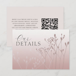Elegant Pink Botanical QR Code Wedding Details Enclosure Card