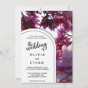 Elegant Pink Bougainvillea Rustic Floral Wedding Invitation