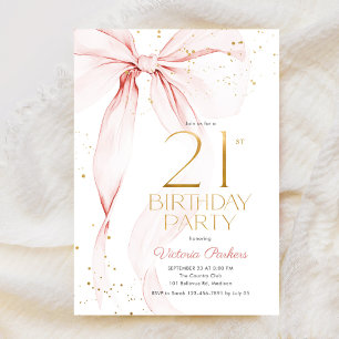 Elegant Pink Bow 21st Birthday Invitation
