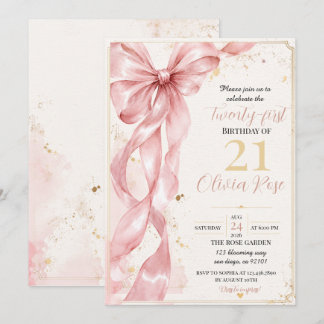 Elegant Pink Bow 21st Birthday Party Invitation