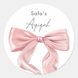 Elegant Pink Bow Aqiqah Classic Round Sticker