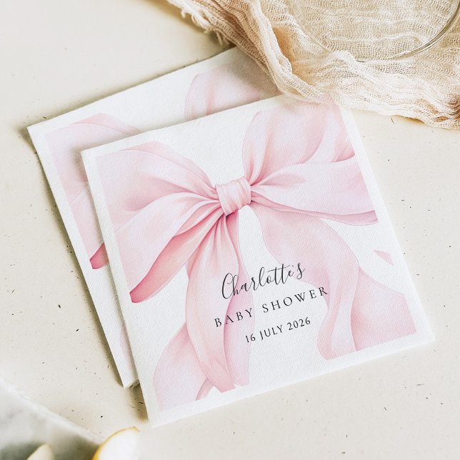  Elegant Pink Bow Baby Bridal Shower Napkin (Creator Uploaded)