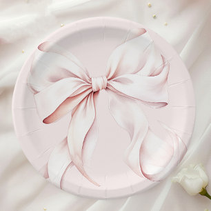 Elegant Pink Bow Baby Bridal Shower Paper Plate