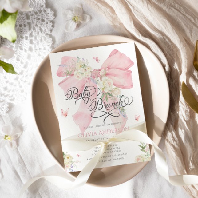 Elegant Pink Bow Baby Brunch Baby Shower Invitation (Creator Uploaded)