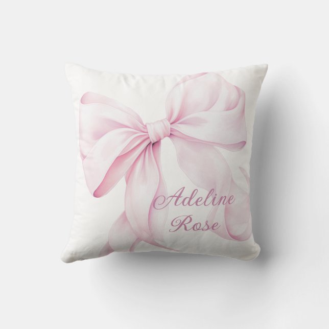 Elegant Pink Bow Baby Girl Cushion (Back)