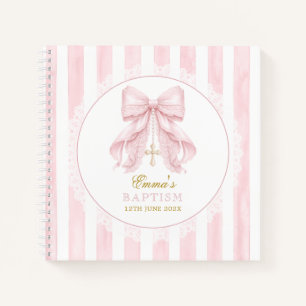 Elegant Pink Bow Baby Girl Stripes Notebook