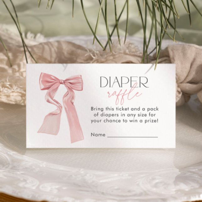 Elegant Pink Bow Baby Shower Diaper Raffle ticket Enclosure Card (Creator Uploaded)