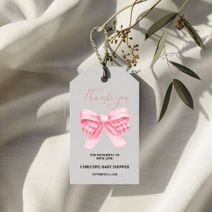 Elegant Pink Bow Baby Shower Gift Tags
