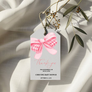 Elegant Pink Bow Baby Shower Gift Tags