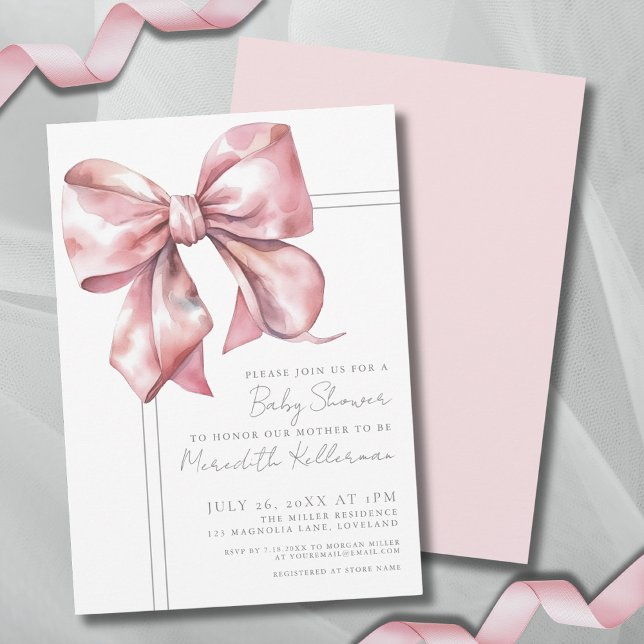 Elegant Pink Bow Baby Shower Invitation (Elegant Pink Bow Baby Shower Invitation)