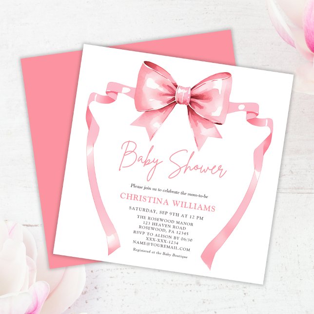 Elegant Pink Bow Baby Shower Invitation (Creator Uploaded)