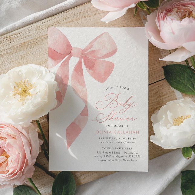 Elegant Pink Bow Baby Shower Invitation (Creator Uploaded)