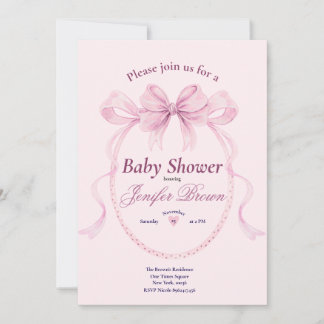 Elegant Pink Bow Baby Shower Invitation for Girl