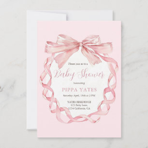 Elegant Pink Bow Baby Shower Invitation Preppy