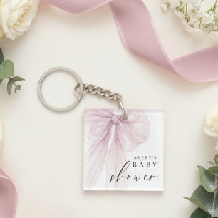 Elegant Pink Bow Baby Shower Key Ring