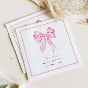 Elegant Pink Bow Baby Shower Napkin