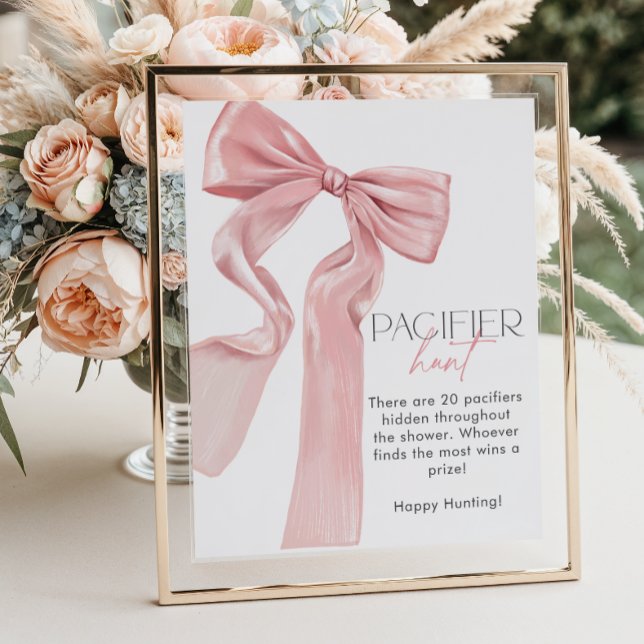 Elegant Pink Bow Baby Shower Pacifier Hunt Poster (Creator Uploaded)