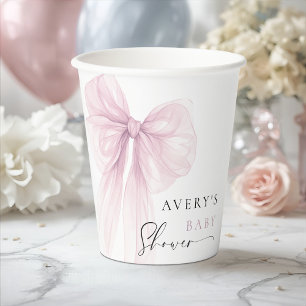 Elegant Pink Bow Baby Shower Paper Cups