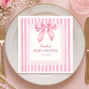 Elegant Pink Bow Baby Shower Paper Napkins