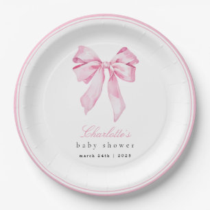 Elegant Pink Bow Baby Shower  Paper Plate