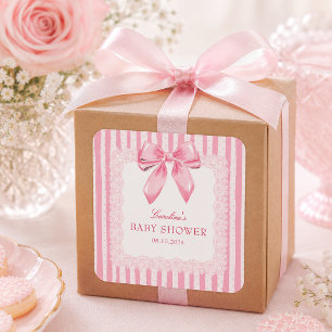 Elegant Pink Bow Baby Shower  Square Sticker