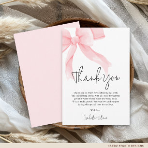 Elegant Pink Bow Baby Shower Thank You Card
