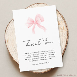 Elegant Pink Bow Baby Shower Thank You Card