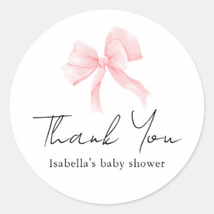 Elegant Pink Bow Baby Shower Thank You Classic Round Sticker