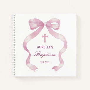 Elegant Pink Bow Baptism Guest Book