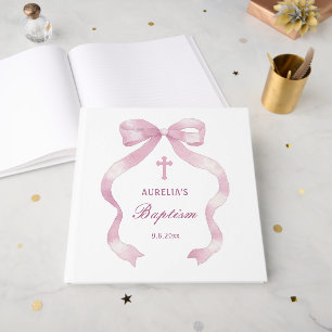 Elegant Pink Bow Baptism Guest Book