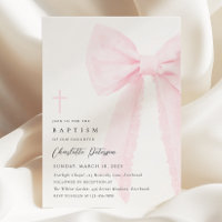 Elegant Pink Bow Baptism Invitation