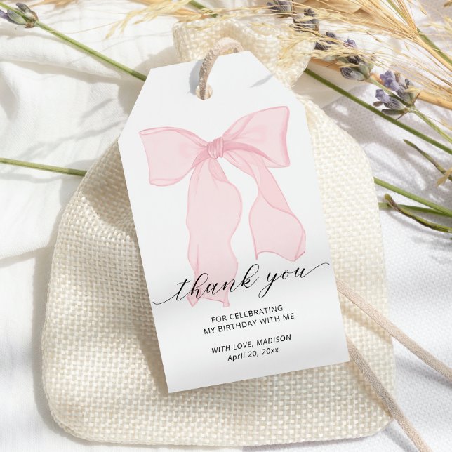 Elegant Pink Bow Birthday Gift Tags (Creator Uploaded)