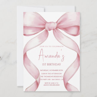 Elegant pink bow birthday invitation