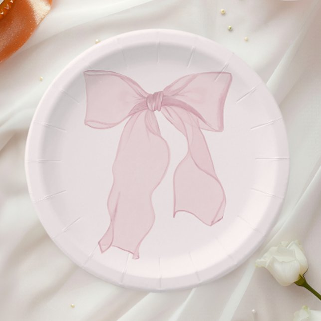 Elegant Pink Bow Birthday  Paper Plate (Creator Uploaded)