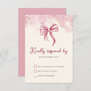 Elegant Pink Bow Birthday Quinceañera RSVP Card