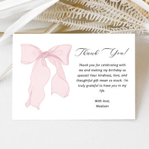 Elegant Pink Bow Birthday  Thank You Card