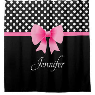 Elegant Pink Bow Black And White Pattern Shower Curtain