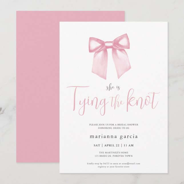 Elegant Pink Bow Bridal Shower Invitation (Front/Back)