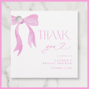 Elegant Pink Bow Bridal Shower Script Thank You Favour Tags