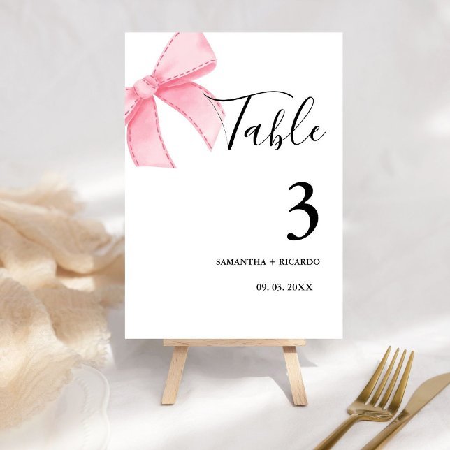 Elegant Pink Bow Bridal shower  Wedding Table Number (Creator Uploaded)