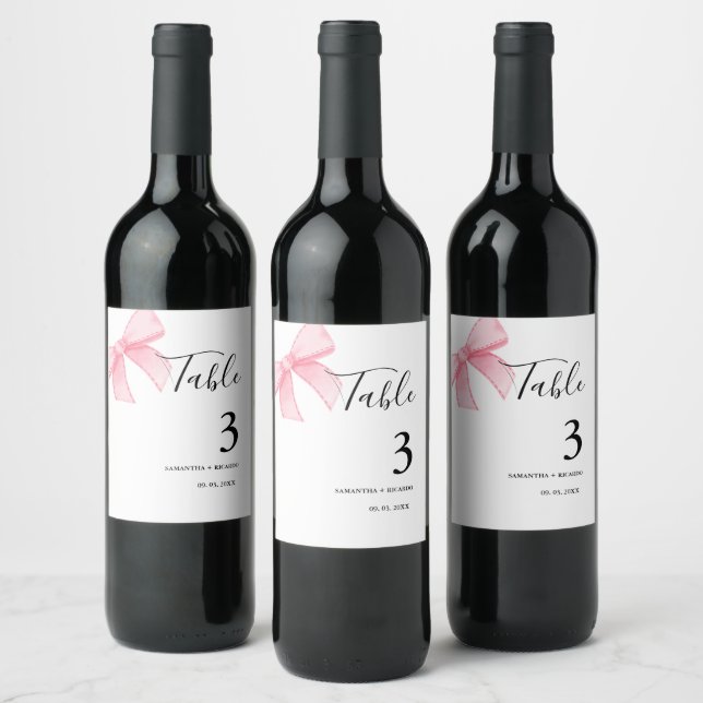 Elegant Pink Bow Bridal shower  Wedding Wine Label (Bottles)