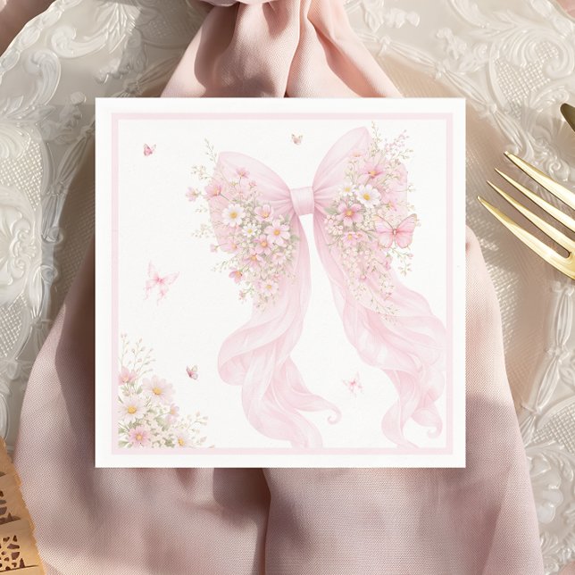 Elegant Pink Bow Butterfly Baby Shower Napkin (Creator Uploaded)