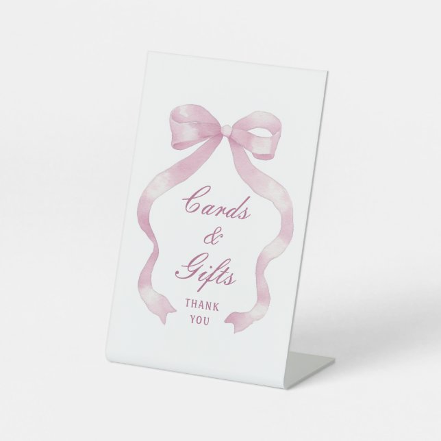 Elegant Pink Bow Cards & Gifts Pedestal Sign (Front)