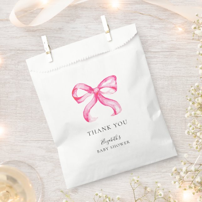 Elegant Pink Bow Coquette Baby Shower Minimal Favour Bags (Clipped)