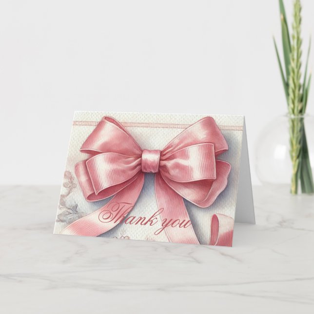 Elegant Pink Bow Coquette Baby Shower Thank you  Card (Front)