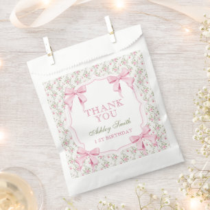 Elegant Pink Bow Coquette Birthday Thank you Favour Bags