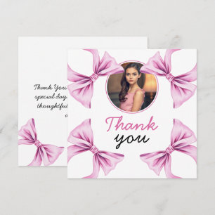 Elegant Pink Bow Coquette Photo Sweet 16 Birthday Thank You Card