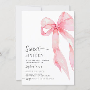 Elegant Pink Bow Coquette Sweet Sixteen Birthday Invitation