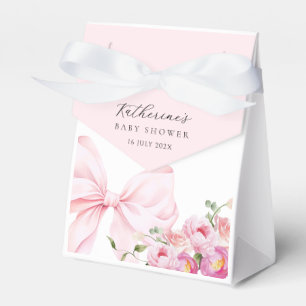 Elegant Pink Bow Floral Baby Shower Favour Box