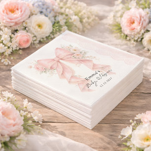Elegant Pink Bow Floral Girl Baby Shower Napkin
